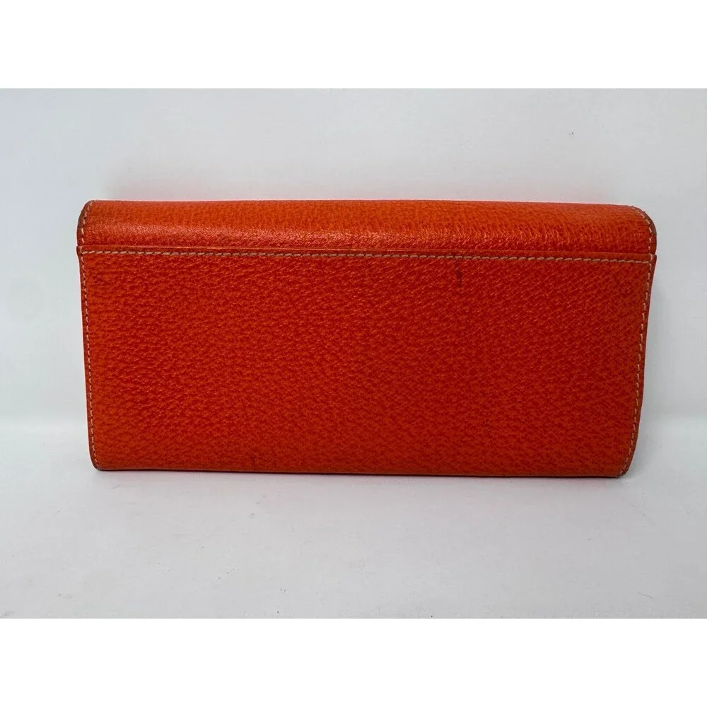 Kate Spade Orange Leather Turn Lock Wallet Clutch Card Slots Authentic